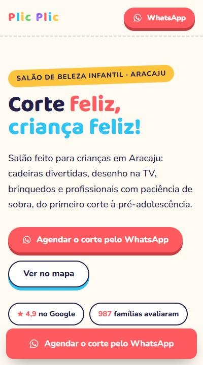 Prévia do site do salão infantil Plic Plic